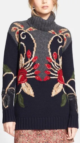 'Rianna' Embroidered Oversize Turtleneck Sweater