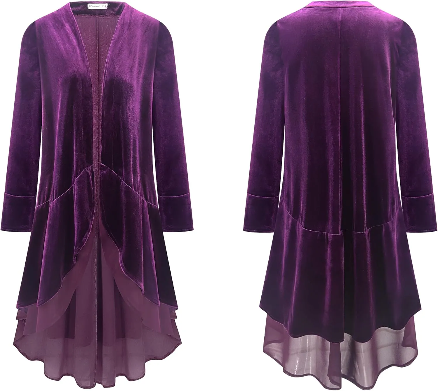 R.Vivimos Womens Ruffled Asymmetric Long Velvet Blazers Coat Casual Jackets