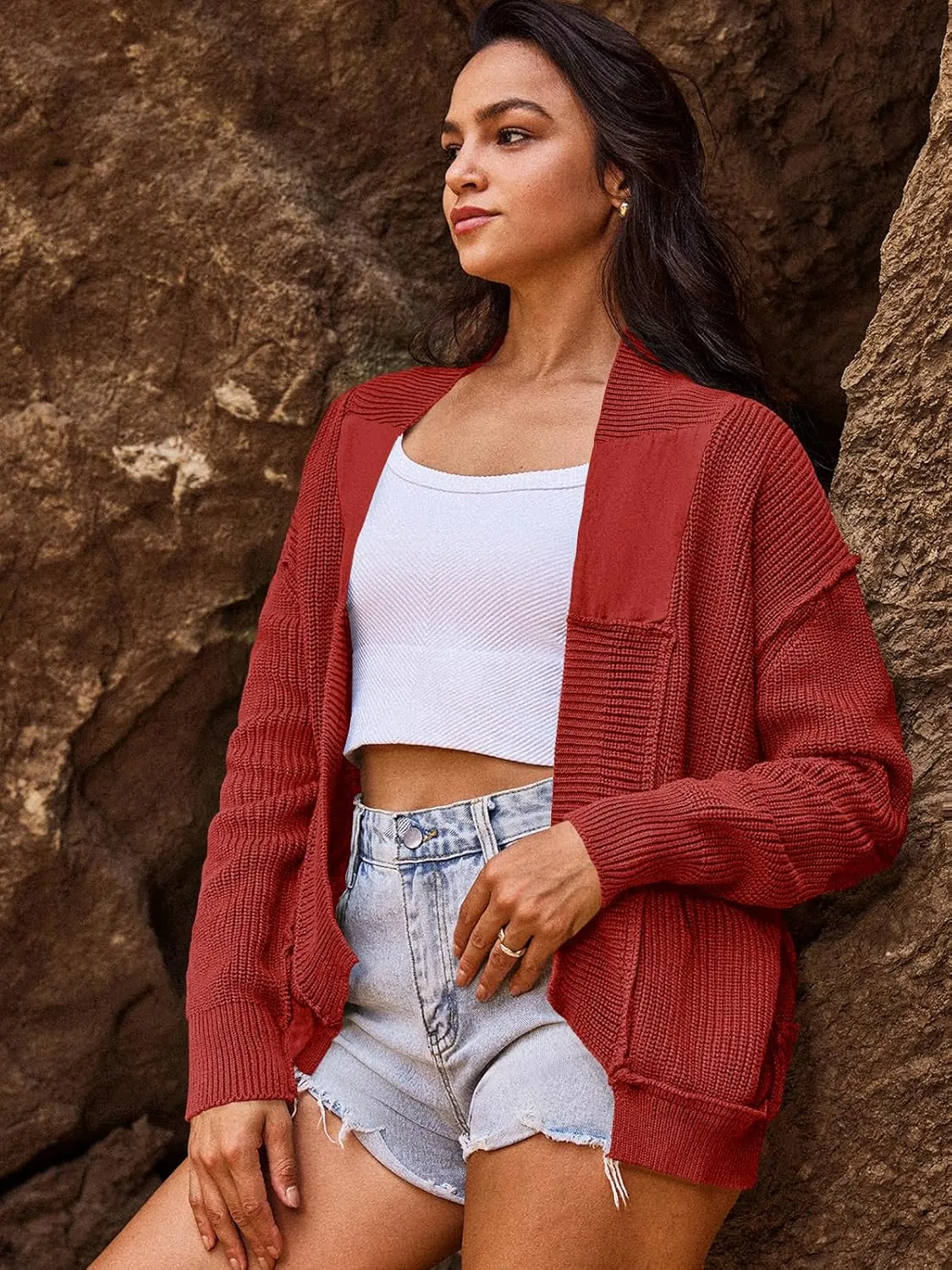 SENSERISE Womens Cardigan Sweaters Cable Knit Sweater Open Front Long Sleeve Chunky Cardigan Outerwear Coats