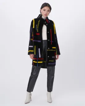 Shearling Lamb Stroller with Abstract Intarsia