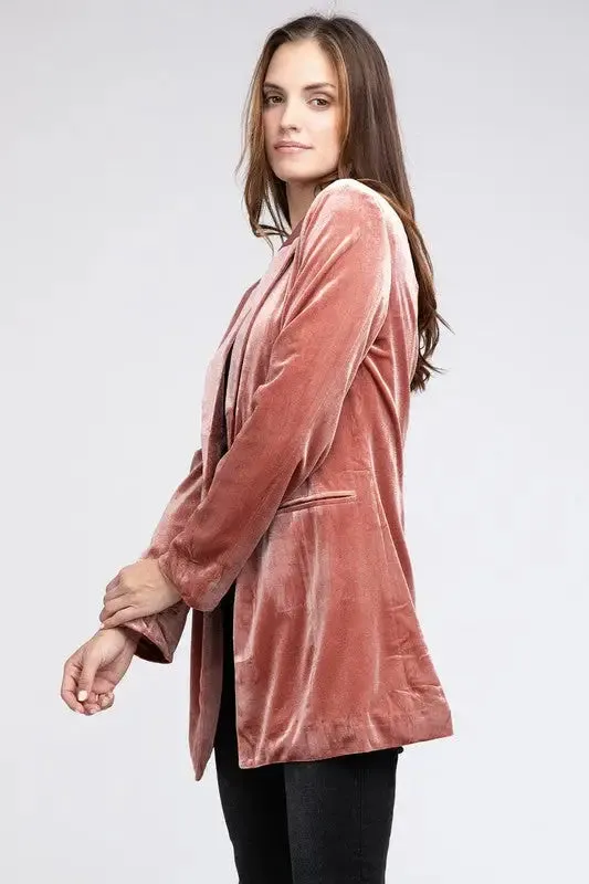 Shiny Velvet Peak Lapel Single Button Blazer