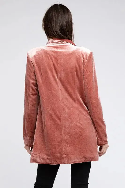 Shiny Velvet Peak Lapel Single Button Blazer