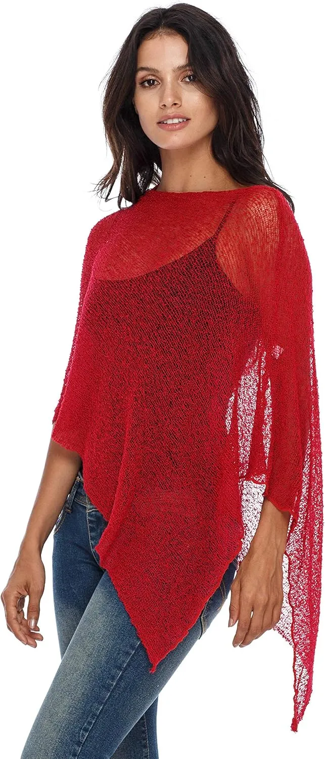 SHU-SHI Womens Sheer Knit Poncho Shrug Lightweight Cover Up One Size Fits Most