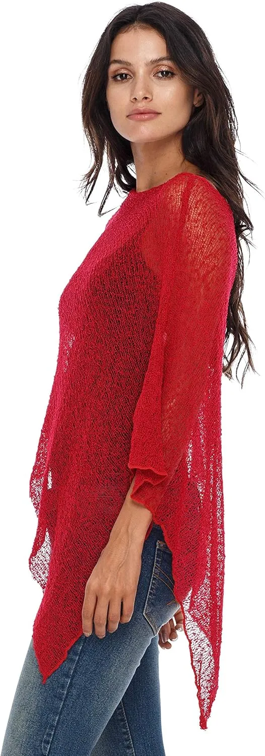 SHU-SHI Womens Sheer Knit Poncho Shrug Lightweight Cover Up One Size Fits Most