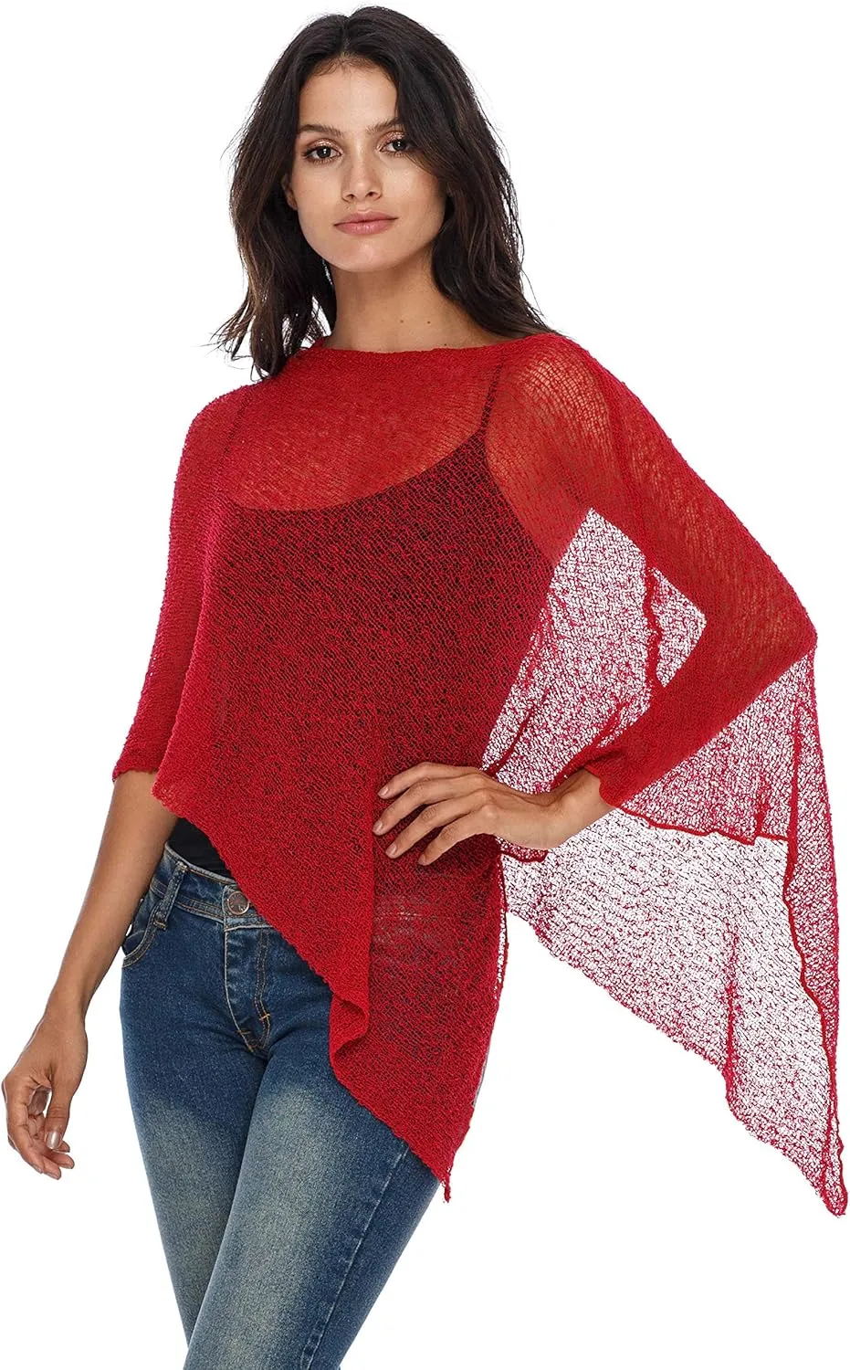 SHU-SHI Womens Sheer Knit Poncho Shrug Lightweight Cover Up One Size Fits Most