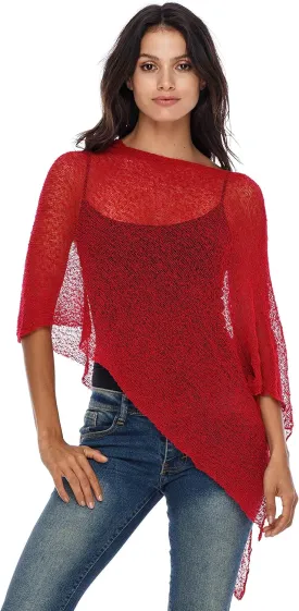 SHU-SHI Womens Sheer Knit Poncho Shrug Lightweight Cover Up One Size Fits Most