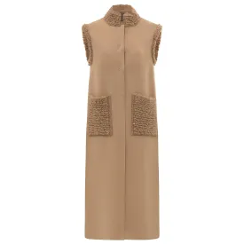 Stand Collar Midi Vest with Pockets - Camel