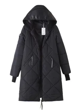Stitching Leather Hooded Coats