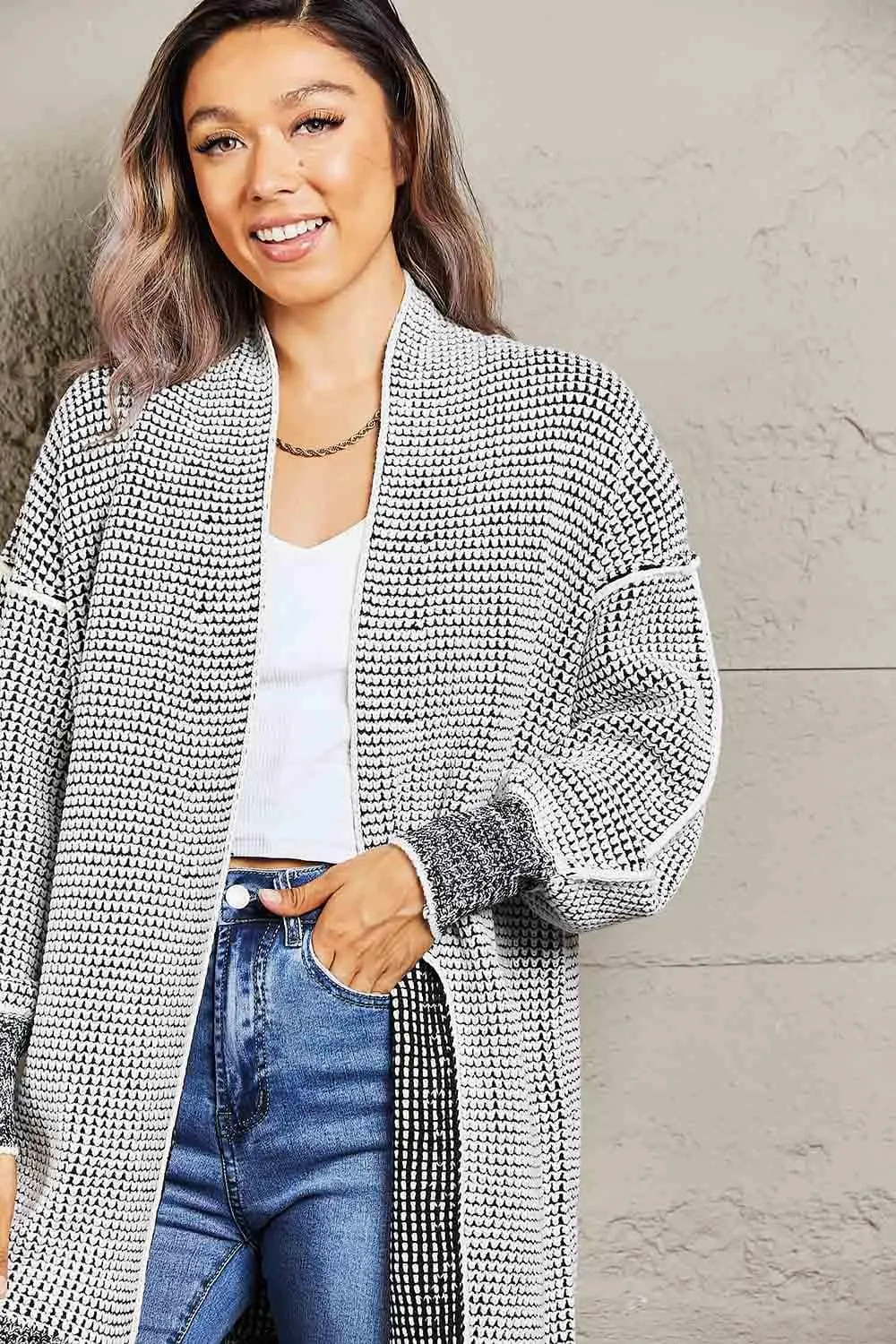 Tanya Heathered Open Front Longline Cardigan