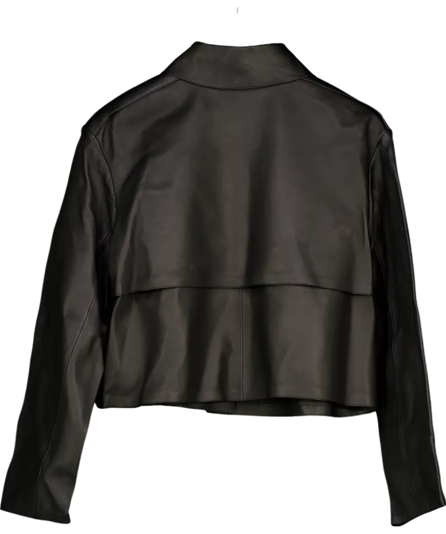Theory Black Cropped Nappa Leather Trench Jacket UK M