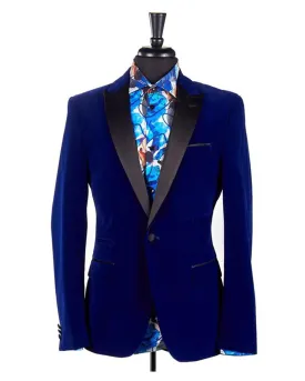 Velvet Satin Peak Lapel Blazer - Royal