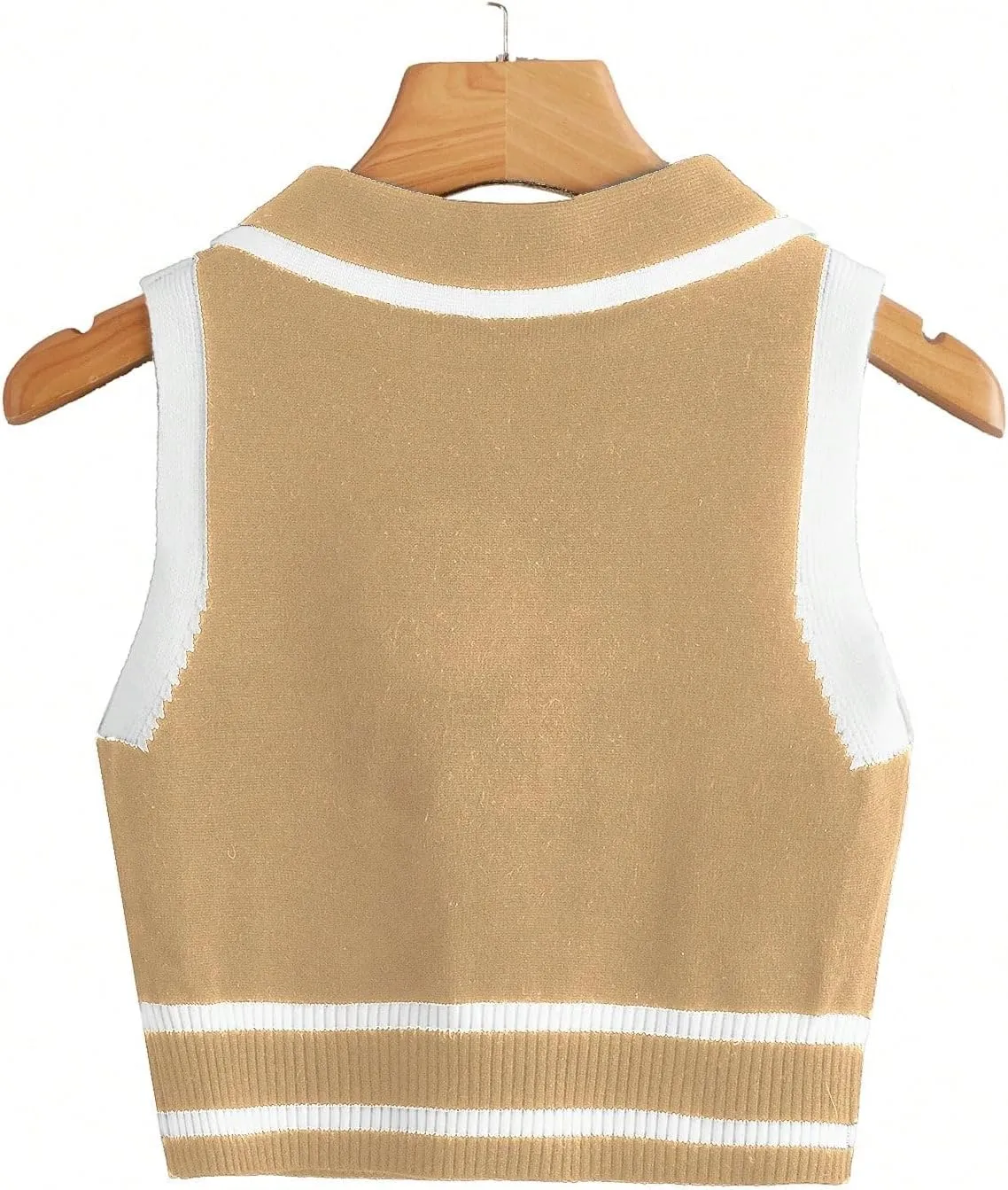 Verdusa Women's Button Front Striped Collar Sleeveless Sweater Vest Knit Top
