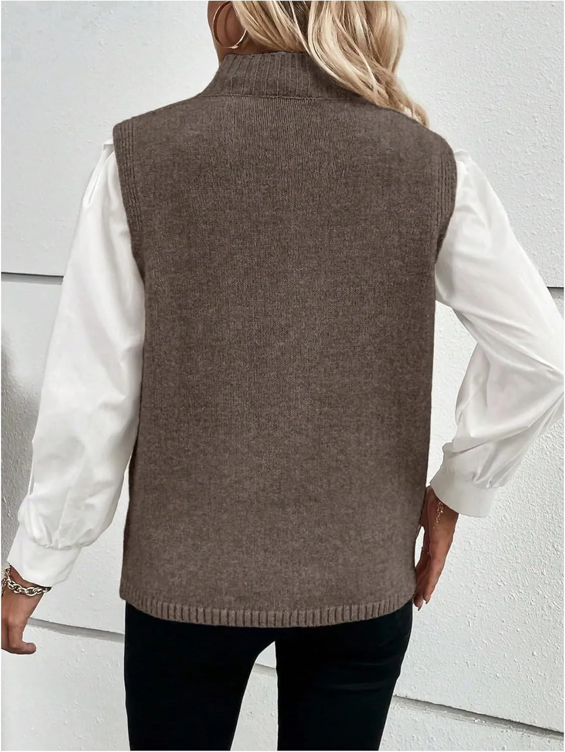 Verdusa Women's Mock Neck Sleeveless Split Wrap Sweater Vest Pullovers