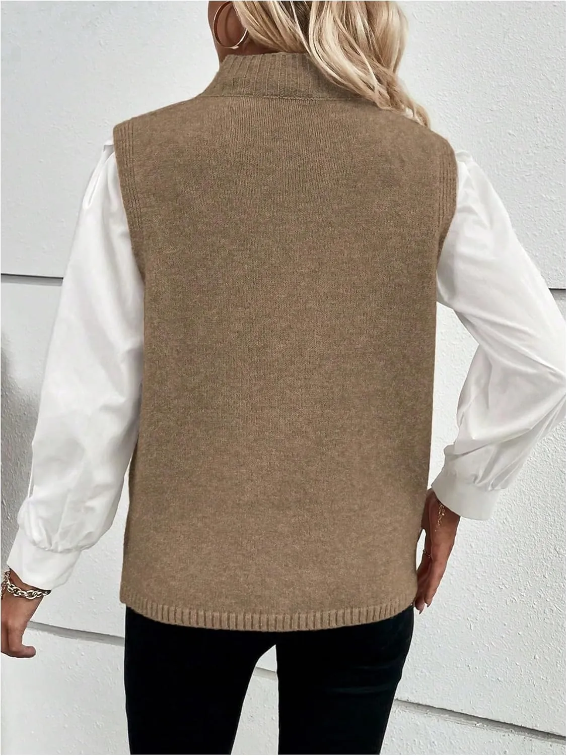 Verdusa Women's Mock Neck Sleeveless Split Wrap Sweater Vest Pullovers