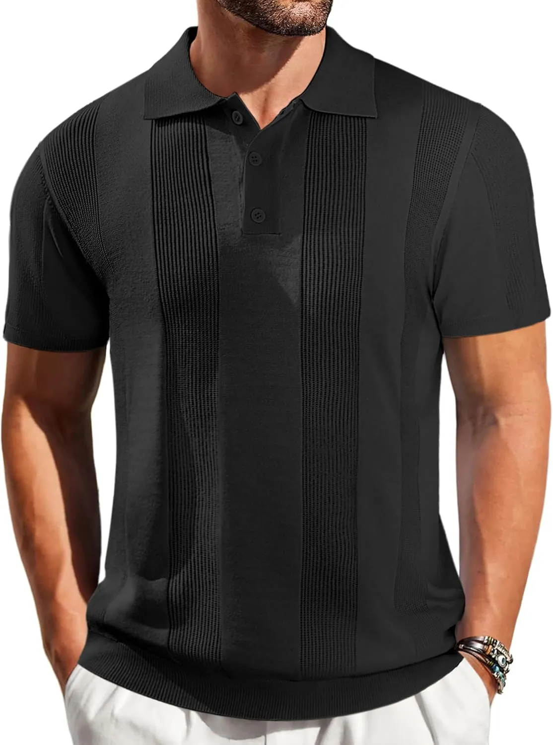 Vssjavun Mens Knit Polo Shirts Short Sleeve Textured Knitted Shirt Casual Golf Polo T Shirt