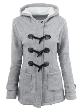 Wenkouban-Winter outfits Christmas Casual Horn Button Zipper Winter Hooded Coat