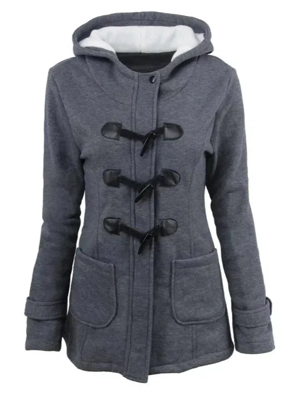 Wenkouban-Winter outfits Christmas Casual Horn Button Zipper Winter Hooded Coat