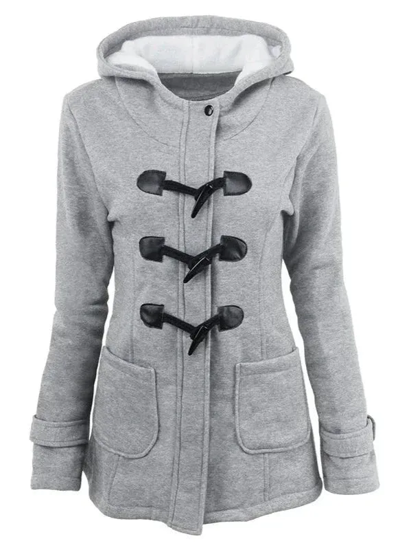 Wenkouban-Winter outfits Christmas Casual Horn Button Zipper Winter Hooded Coat