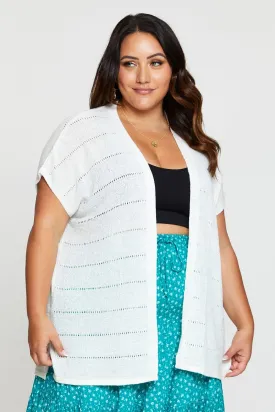 White Knit Cardigan Crochet Short Sleeve
