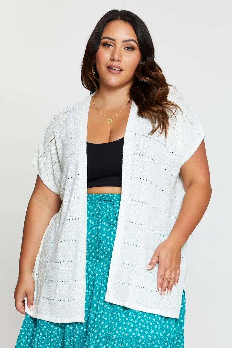 White Knit Cardigan Crochet Short Sleeve