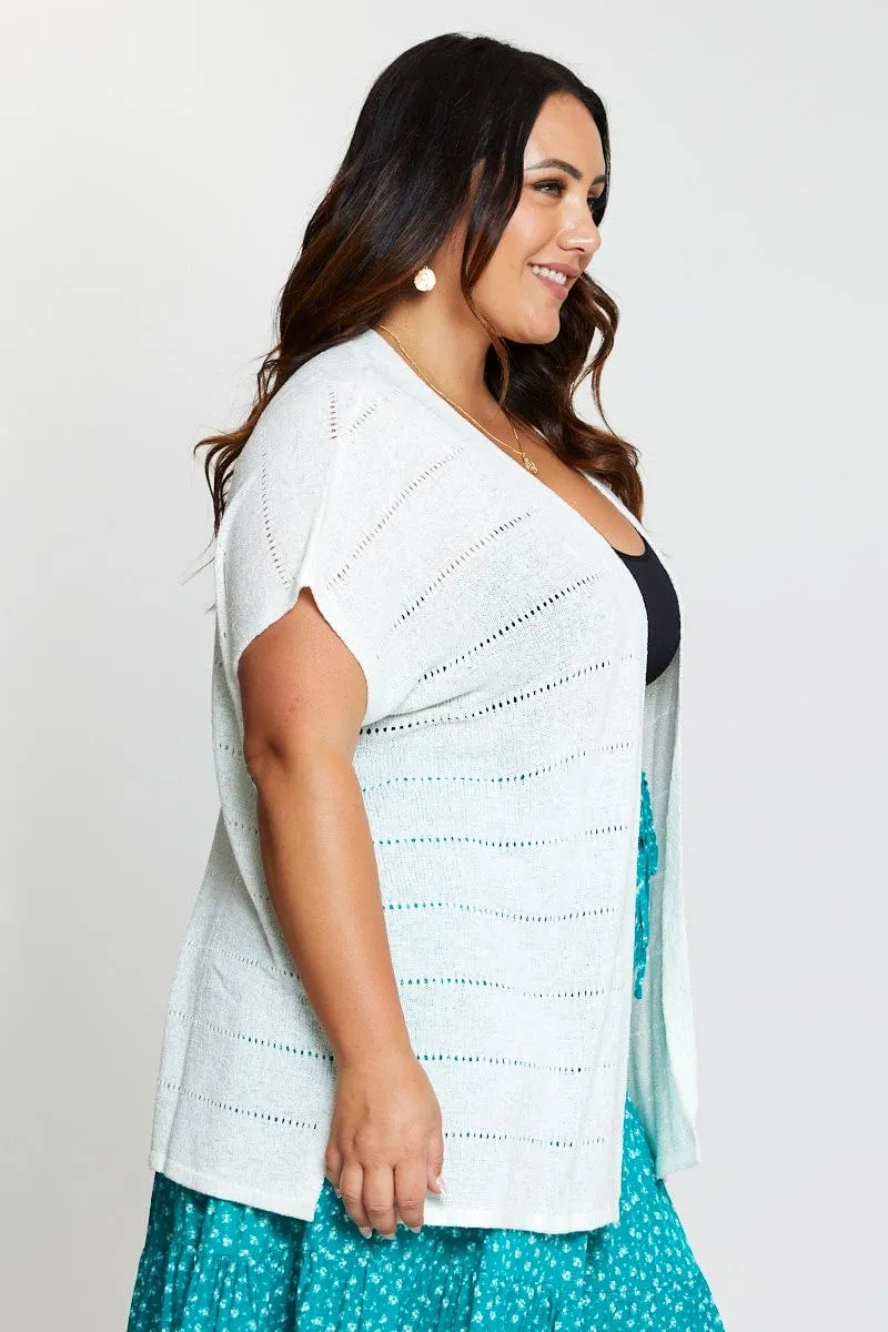 White Knit Cardigan Crochet Short Sleeve