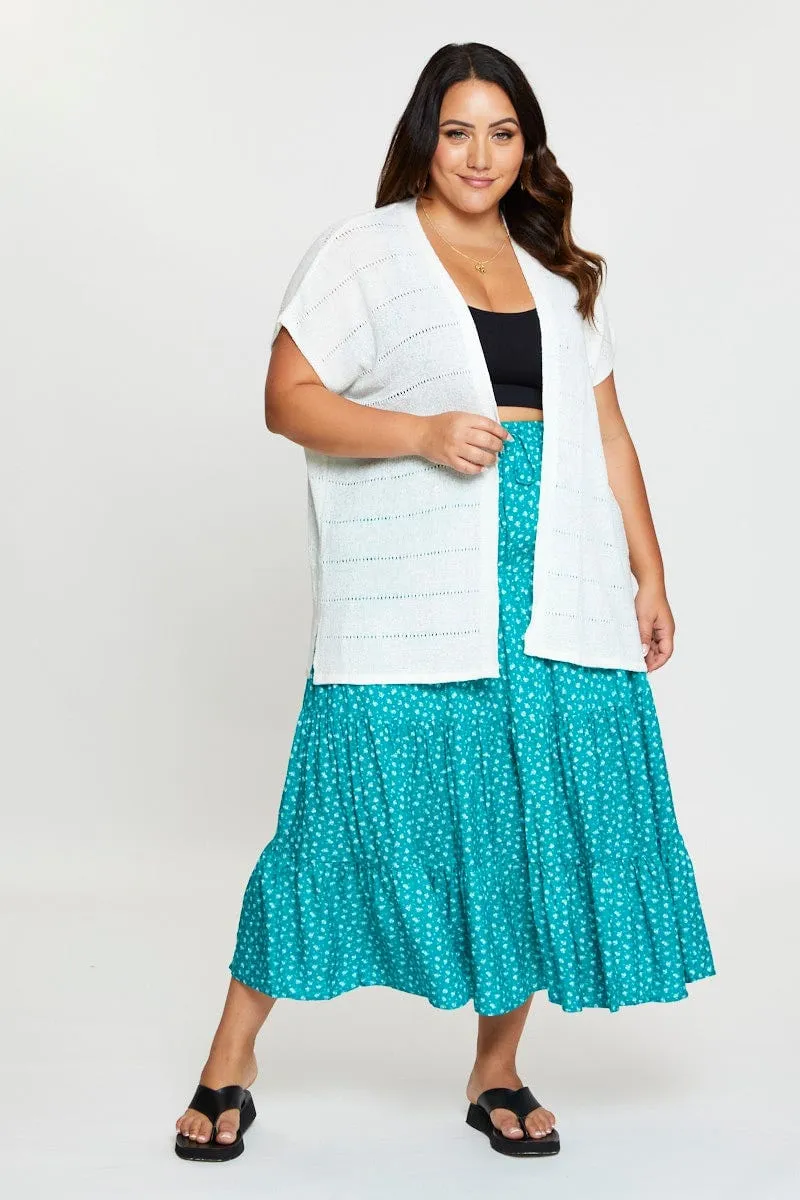 White Knit Cardigan Crochet Short Sleeve
