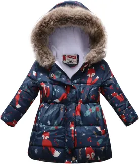 Winter Coats For Girls Hooded Waterproof Floral Printed Kids Toddler Warm Snow Jacket