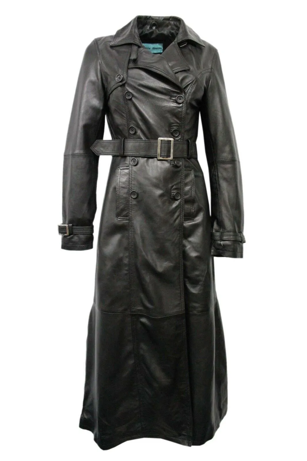 Women's Casual Full Length Trench Style Fitted Leather Jacket