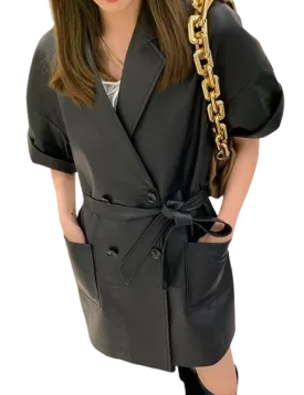 Womens Oaklynn Genuine Lambskin Leather Long Trench Coat