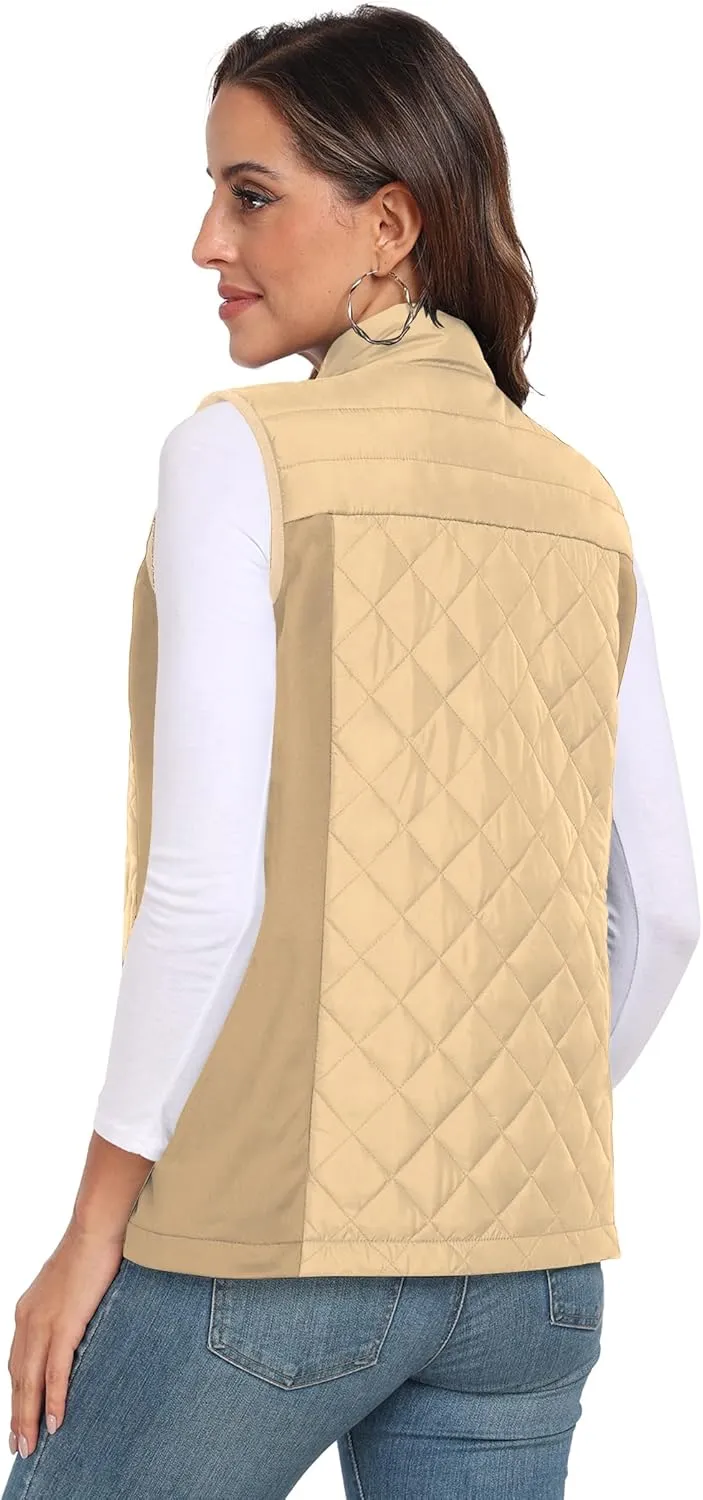 Womens Vest Tops Sleeveless Quilted Outerwear Jackets Stand Collar Zip up Lightweight Vests Fall Outfits HH24074