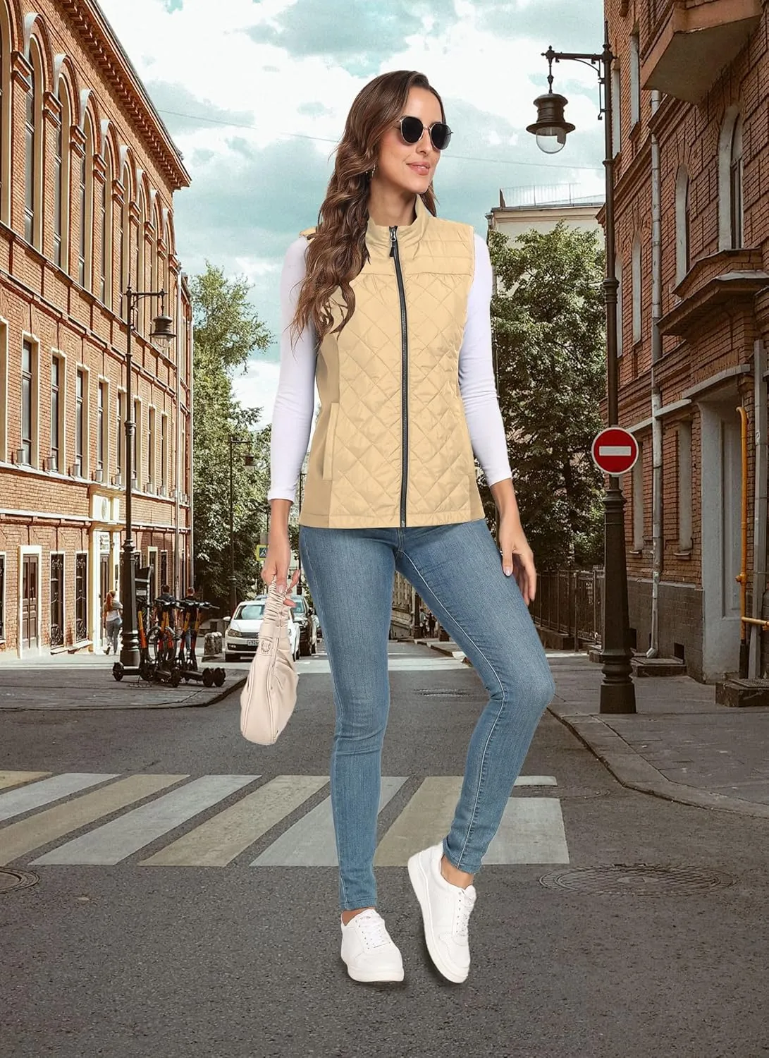 Womens Vest Tops Sleeveless Quilted Outerwear Jackets Stand Collar Zip up Lightweight Vests Fall Outfits HH24074