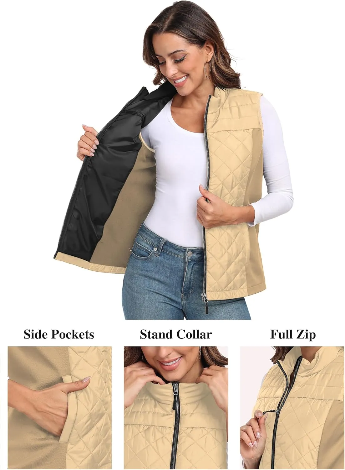 Womens Vest Tops Sleeveless Quilted Outerwear Jackets Stand Collar Zip up Lightweight Vests Fall Outfits HH24074