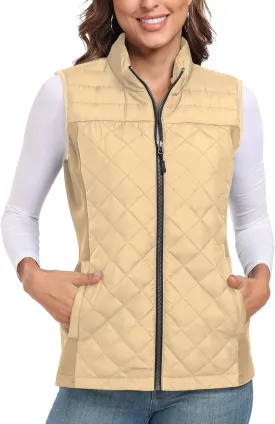 Womens Vest Tops Sleeveless Quilted Outerwear Jackets Stand Collar Zip up Lightweight Vests Fall Outfits HH24074