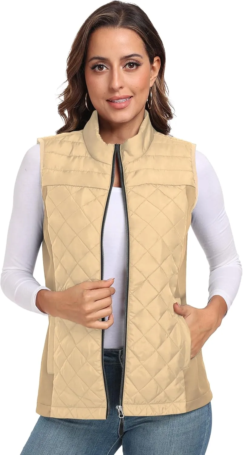 Womens Vest Tops Sleeveless Quilted Outerwear Jackets Stand Collar Zip up Lightweight Vests Fall Outfits HH24074